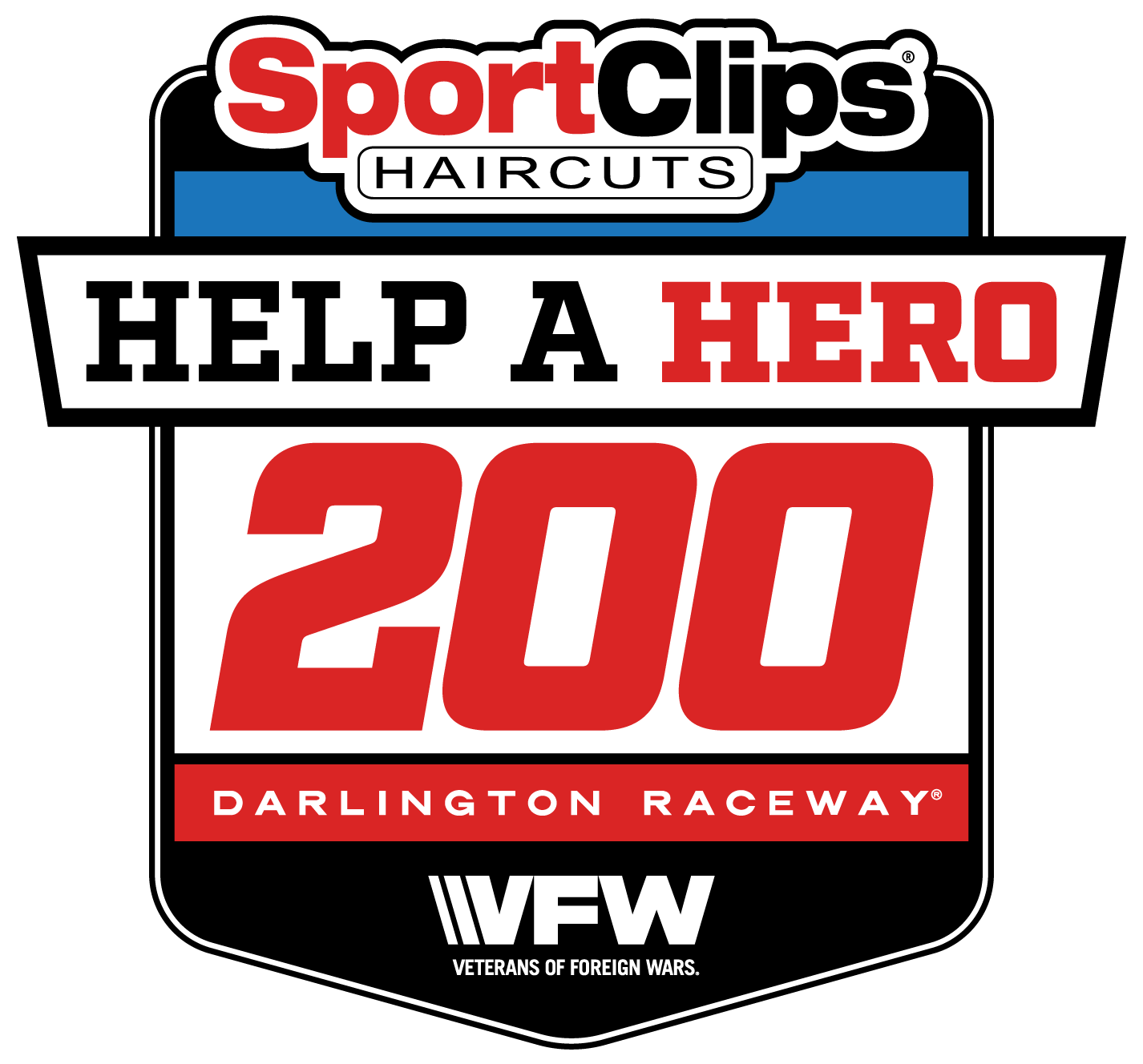 Shield Logo for Darlngton Raceway Sport Clips VFW Help A Hero 200 NACAR Race
